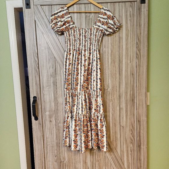 O.P.T Square Neck Smocked Maxi Dress White and Floral Tiered Skirt wore by - Picture 3 of 16